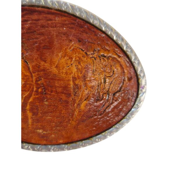 Vintage Embossed Leather Belt SilverTone Rodeo Roper Buckle 1970s Western Cowboy - Picture 5 of 8